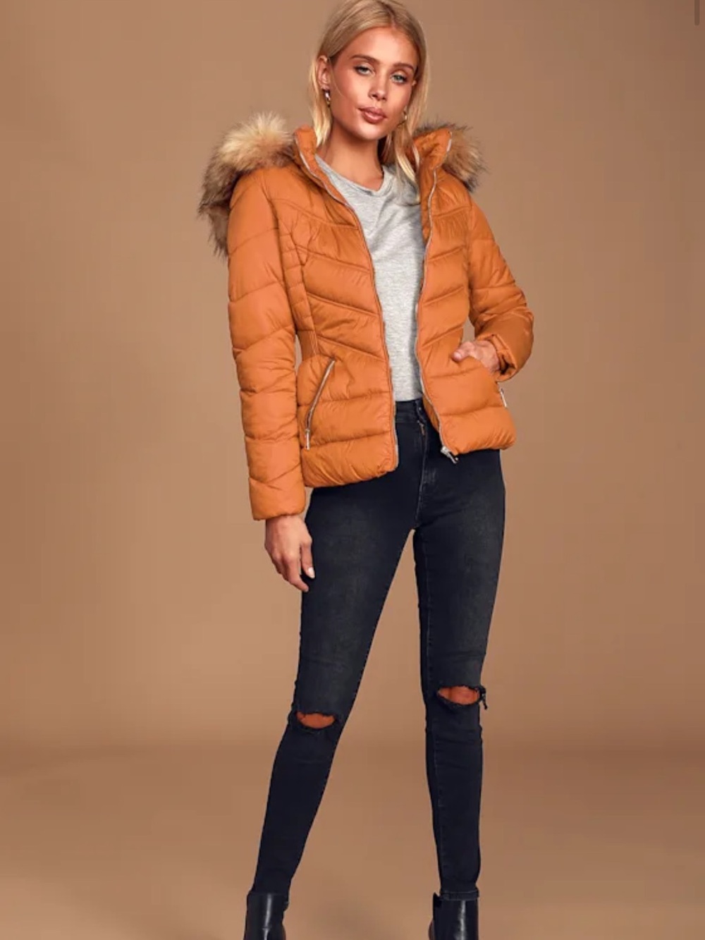 Lulu's Secret Trails Rust Orange Fitted Puffer Jacket
